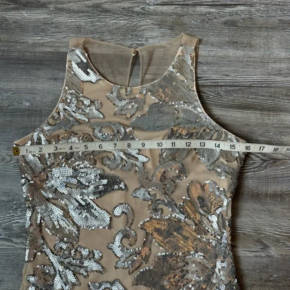 NWT Badgley Mischka Silver and Cream Formal Dress - Picture 8 of 16